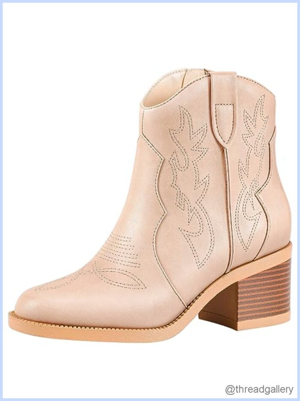 Embroidered Western Cowboy Ankle Boots Round Toe Chunky Block Heel